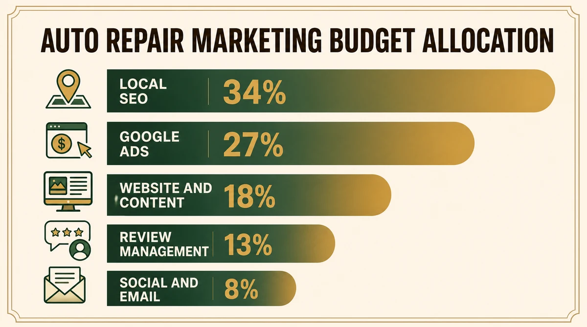 Auto Repair Google Ads budget allocation breakdown by campaign type