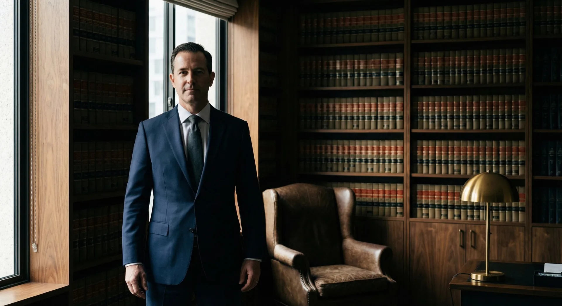 Attorney in a professional law office library